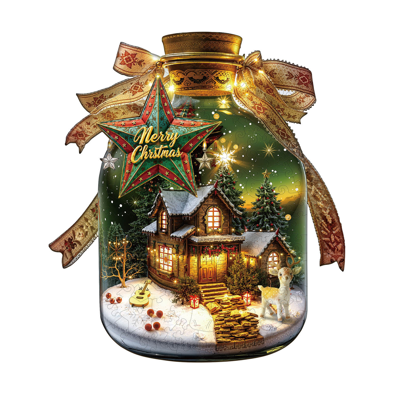 Christmas message in a bottle Wooden Jigsaw Puzzle