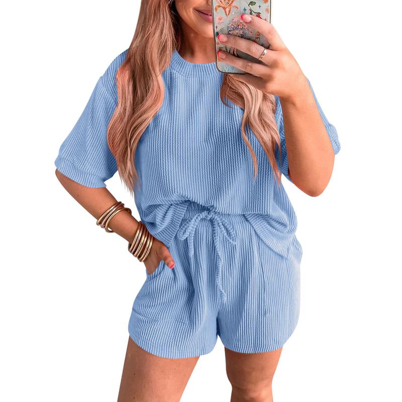 Lounge Sets for Women 2 Piece Outfits Short Sleeve Top and Shorts Pajama Sets Tracksuit Sweatsuits