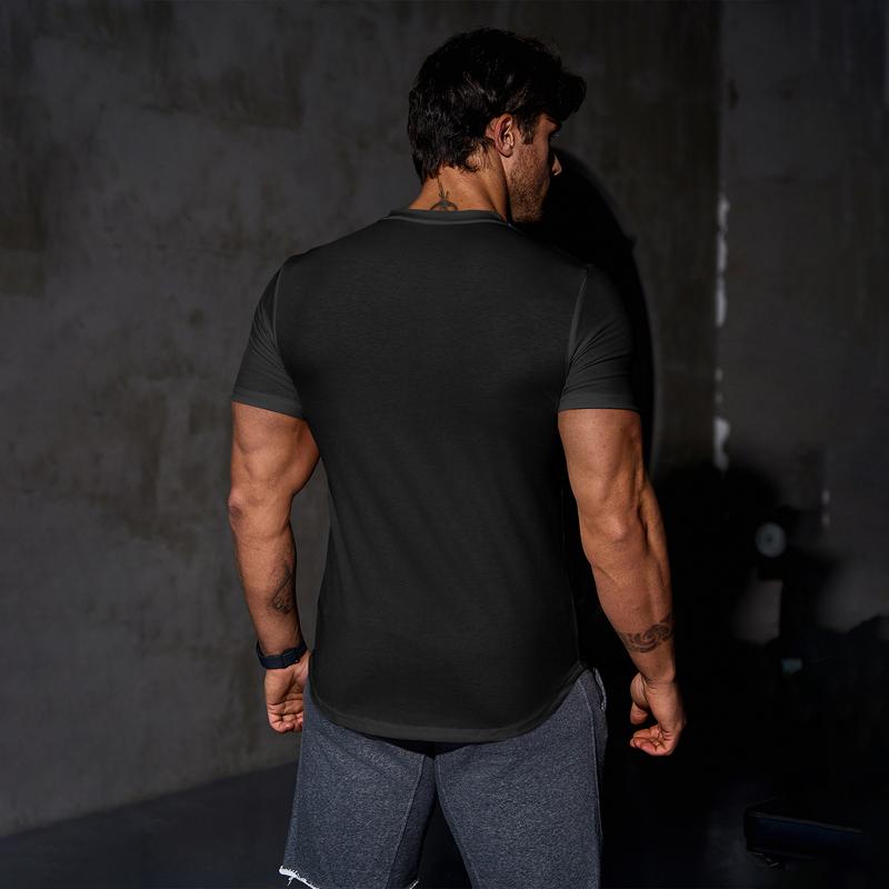Men's Plain Muscle Slim Fitted T Shirt Polyester V-Neck Longline Shirt