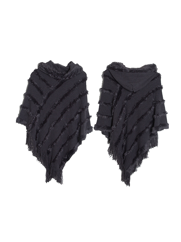 Hooded Keep Warm Solid Color Tasseled Shawl&Cloak Cape