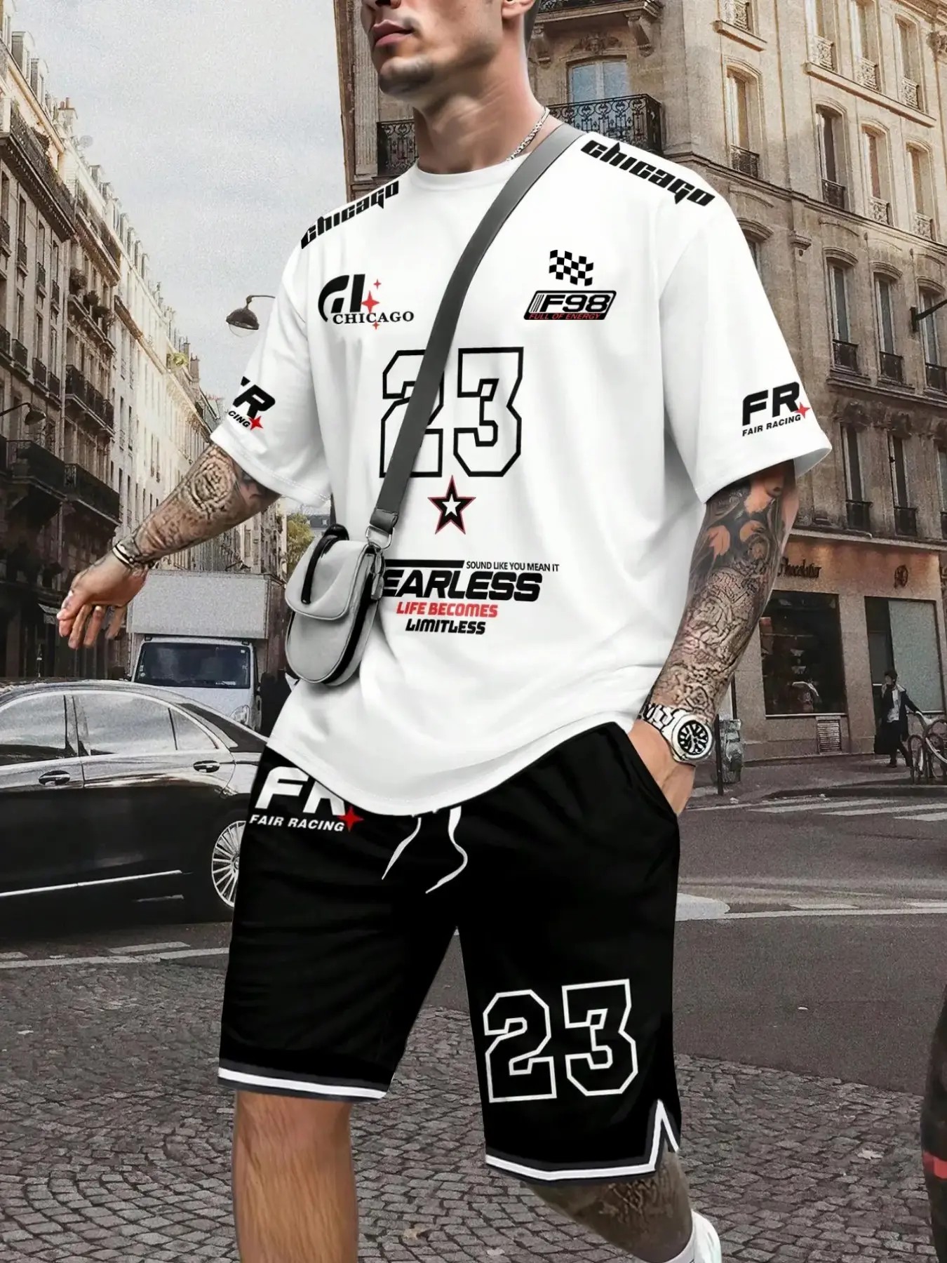 Two-Piece Set Men's Letter Print Short Sleeve T-shirt & Track Shorts Set