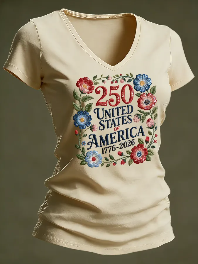 Women's casual retro American 250th T-shirt