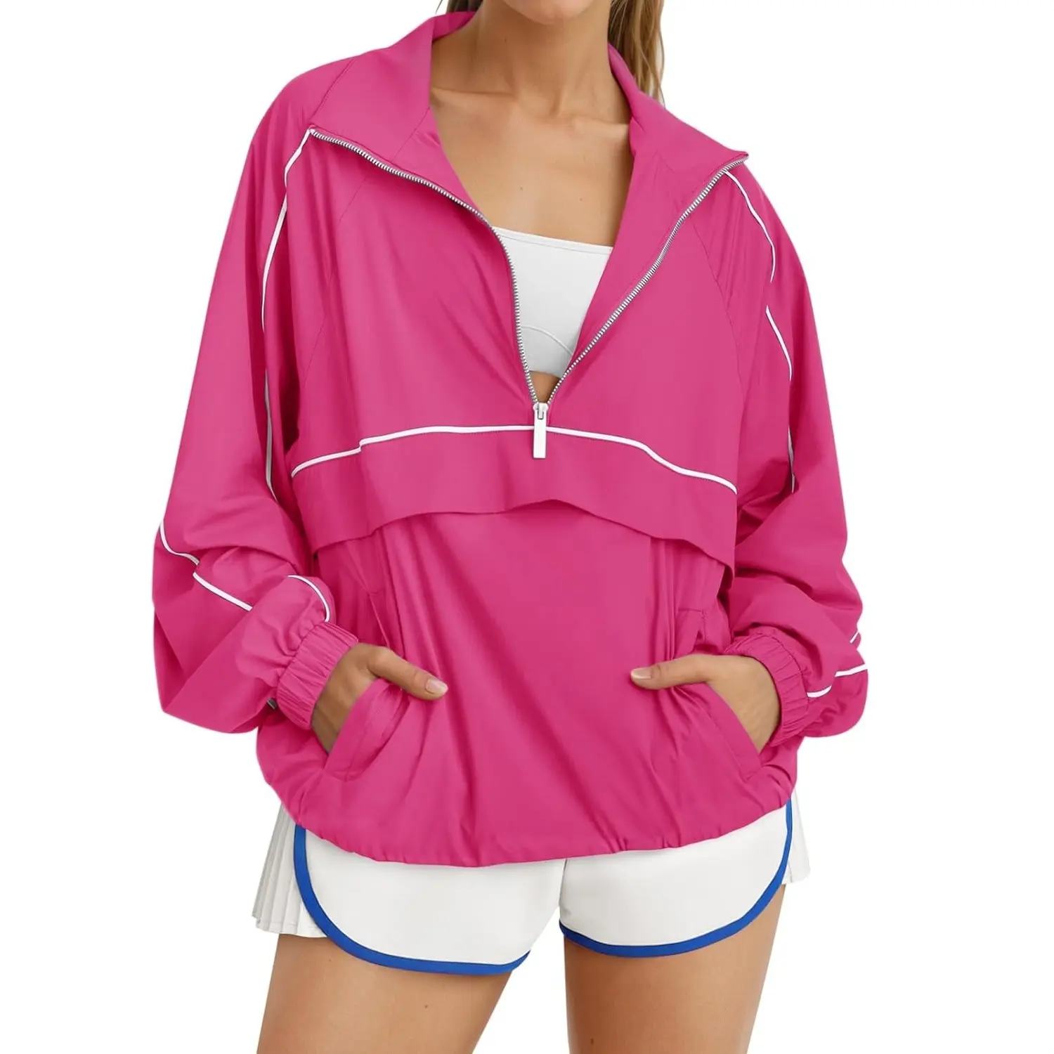 Quarter Zip Pullover Women Moisture-Wicking Oversized Sweatshirt Lightweight Workout Athletic Pullover Jacket