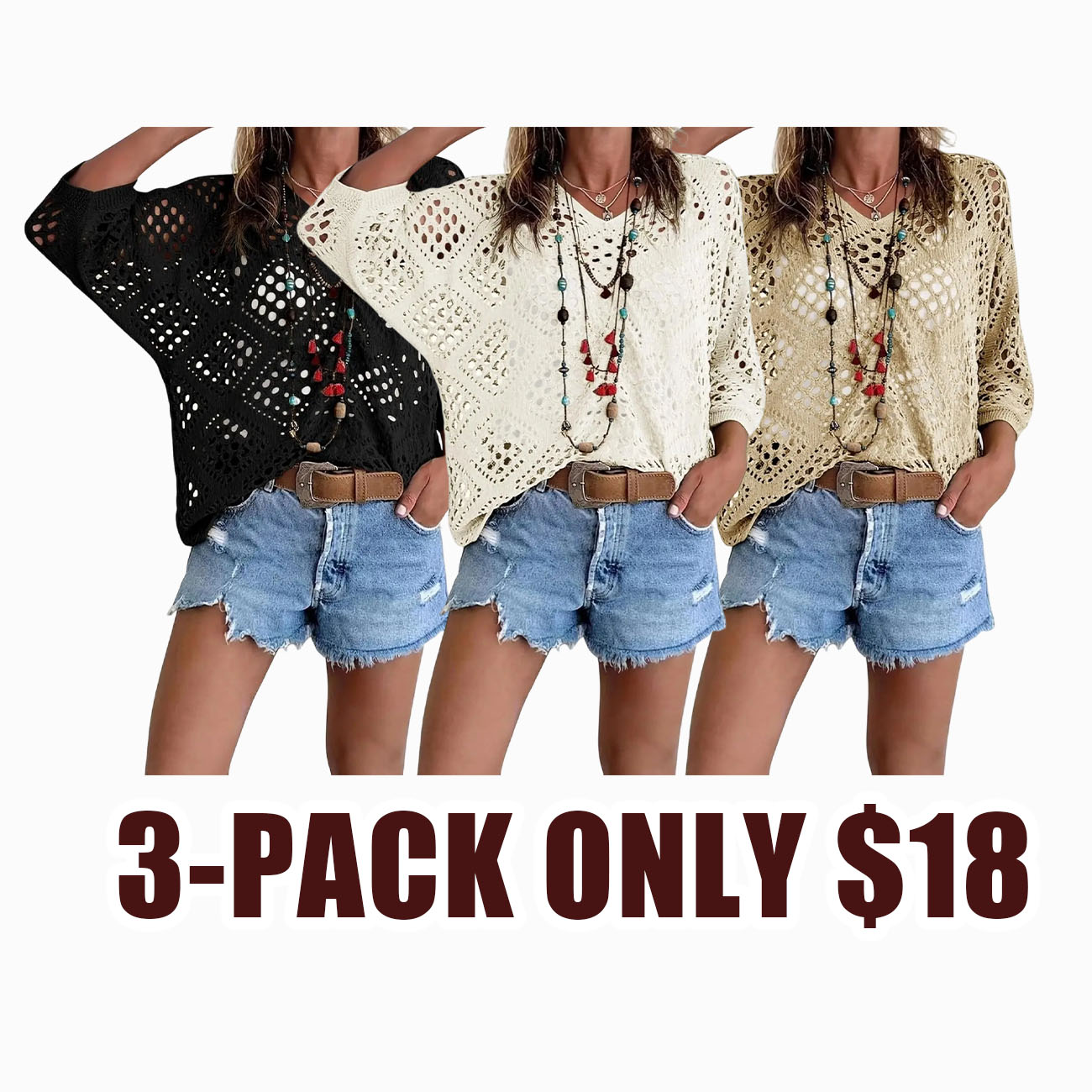 Women's Bohemian-Inspired Beige Crochet Top with V-Neck