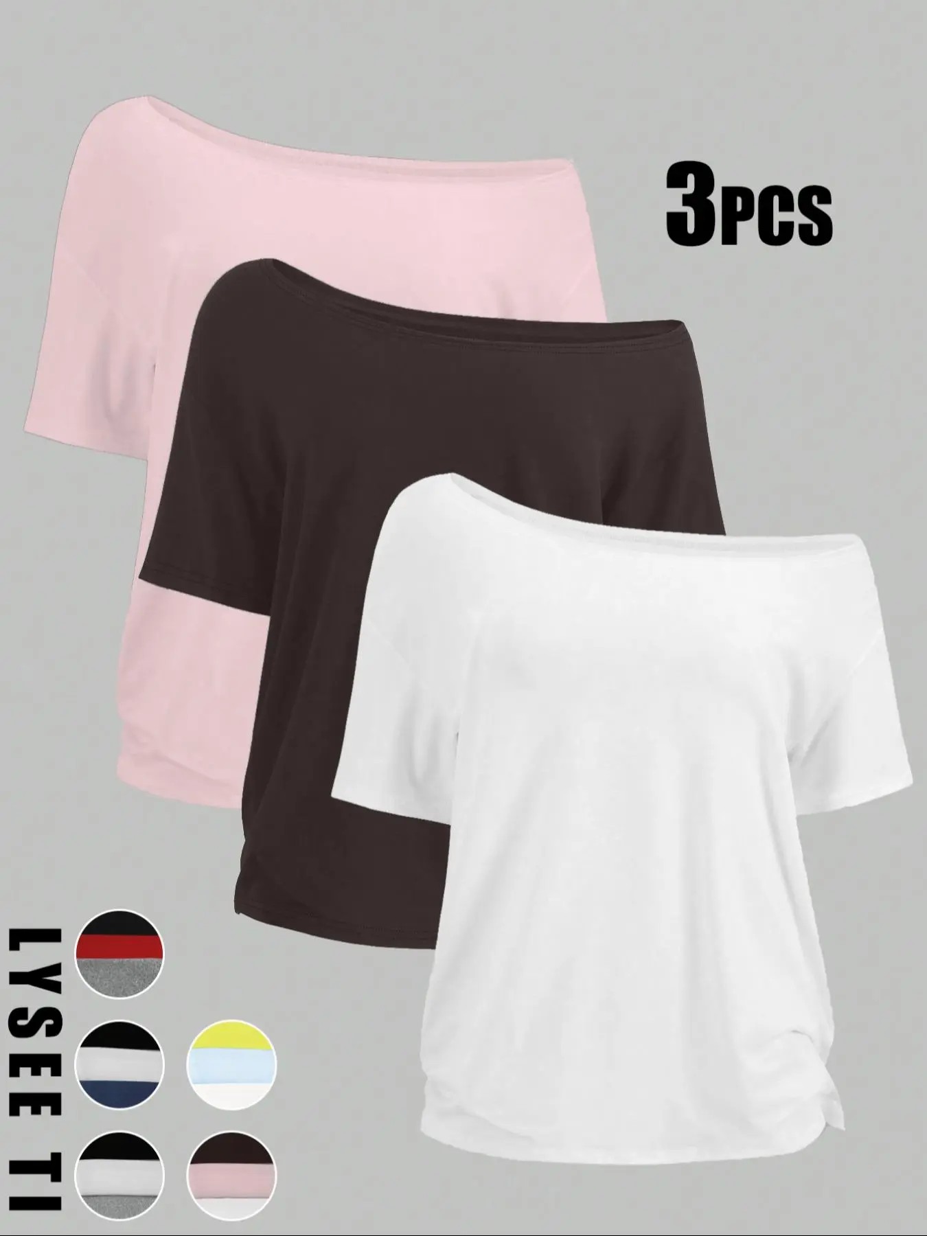 🔥Women's Solid Color Tee – Casual Basic Short Sleeve Top, Wear Off-Shoulder or One-Shoulder